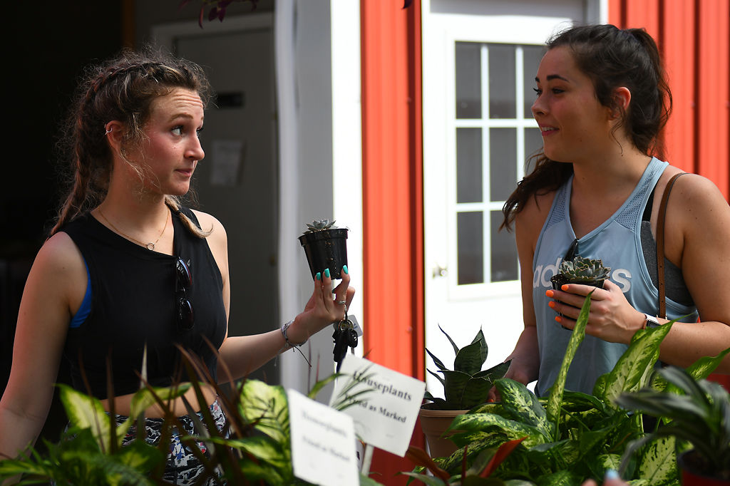 MU students Paige Terrence, left, and Megan Cashatt shop for houseplants